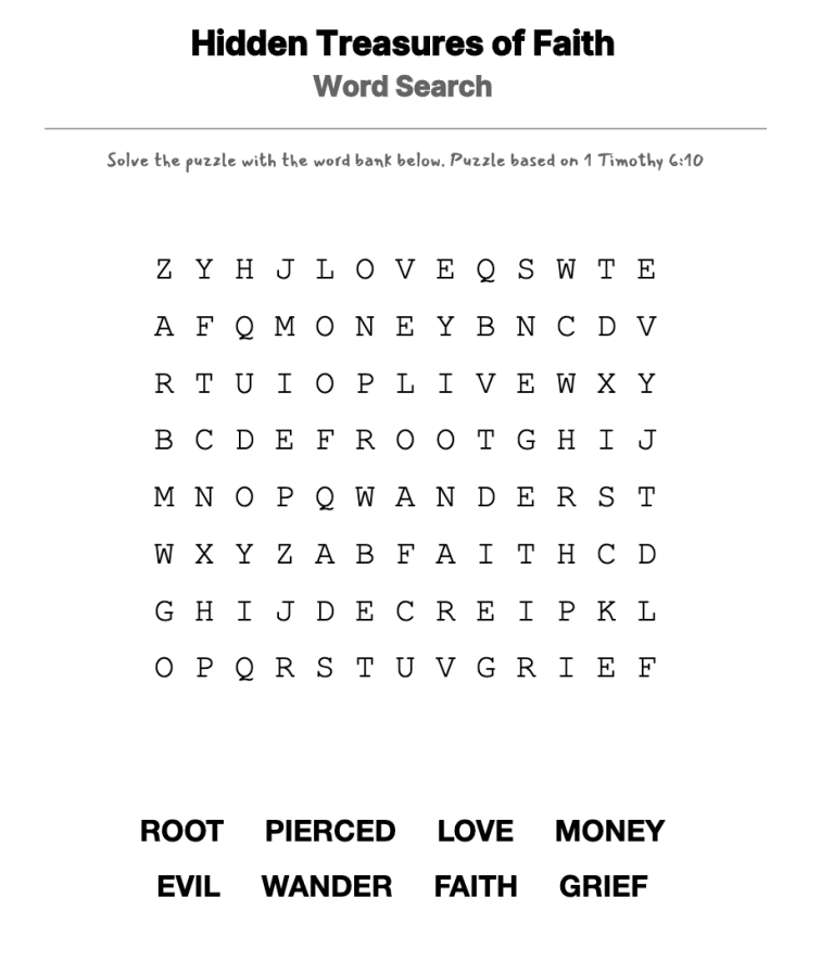 The Love of Money word-search